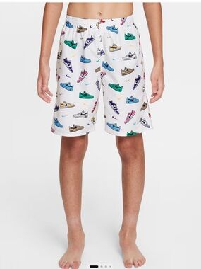 Nike White Kids Swim Breaker Trunks with Multicolor Sneaker Print